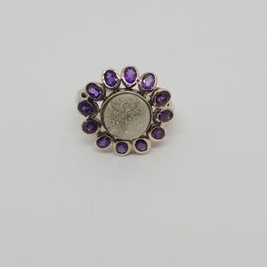 Amethyst and quartz ring